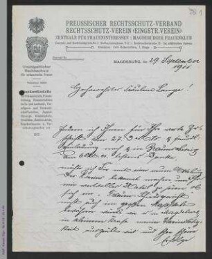 Brief von Johanne Birnbaum an Helene Lange