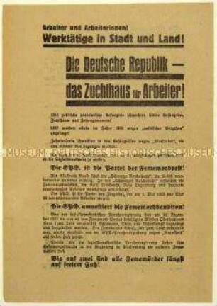 Flugblatt der Roten Hilfe Deutschlands gegen die SPD und Aufruf an zur Reichstagswahl 1930