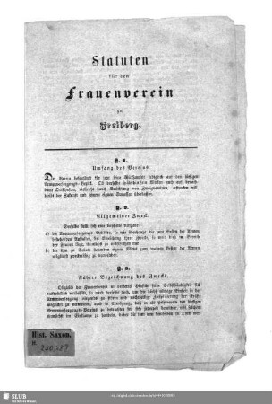 Statuten für den Frauenverein zu Freiberg