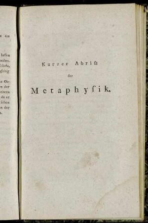 Kurzer Abriß der Metaphysik.