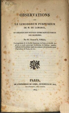 Observations sur le Limodorum purpureum de Mr. de Lamarck