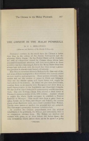 The Chinese in the Malay Peninsula