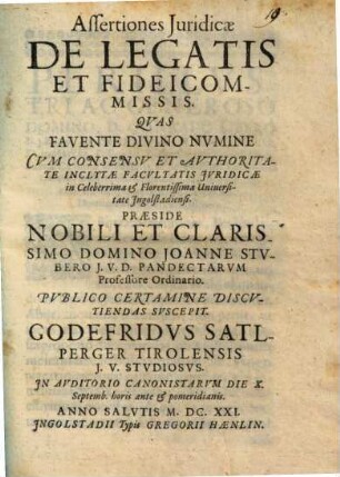 Assertiones Juridicae De Legatis Et Fideicommissis