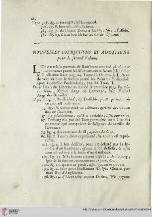 Nouvelles corrections et additions pour le second volume