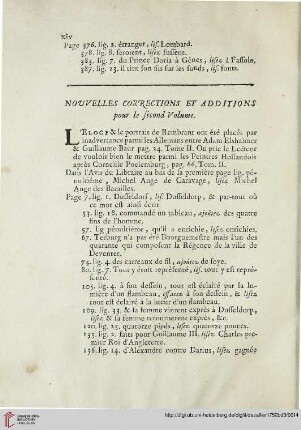 Nouvelles corrections et additions pour le second volume