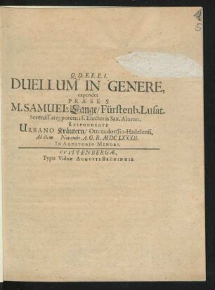 Duellum In Genere