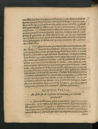 Quaestio Tertia. An fides sit de Essentia Sacramenti, vel ad eam pertineat?