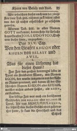 Das XLV. Cap. Von den Grafen Khuon oder Khuen von Belasy und Awer