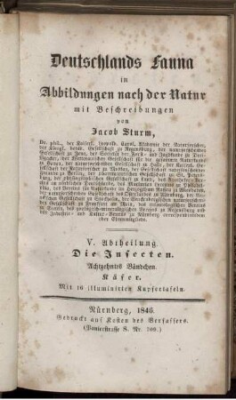 Abth. 5, Bdch. 18: Deutschlands Fauna in Abbildungen nach der Natur mit Beschreibungen. Abth. 5. Deutschlands Insecten. Bdch. 18