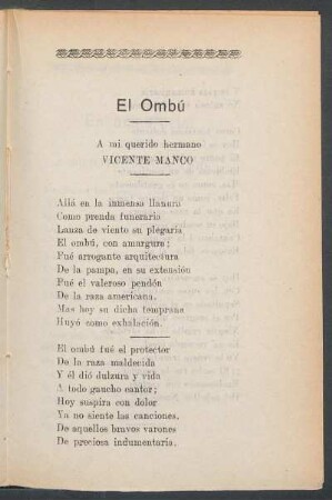 El ombú : A mi querido hermano Vicente Manco