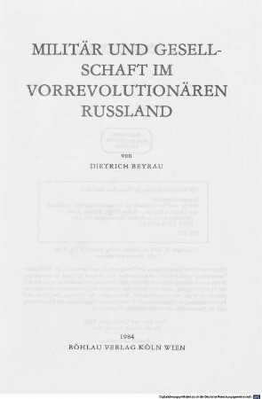 Militär und Gesellschaft im vorrevolutionären Russland