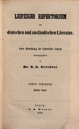 Leipziger Repertorium der deutschen und ausländischen Literatur. 31. 1850 = Jg. 8, Bd. 3