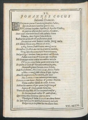XX. Johannes Cocus Sulanus Francus.