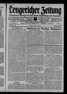 Lengericher Zeitung : allgemeiner Anzeiger für den Kreis Tecklenburg und Umgegend : Amtsblatt für die Aemter Lengerich und Lienen in Westfalen : Haupt-Anzeigenblatt für Stadt und Land : Organ des Landratsamtes und Amtsgericht in Tecklenburg : unabhängige Tageszeitung für die Orte Lengerich, Hohne, Tecklenburg, Ladbergen, Lienen, Kattenvenne, Natrup-Hagen, Brochterbeck, Westerkappeln, Leeden und Ledde