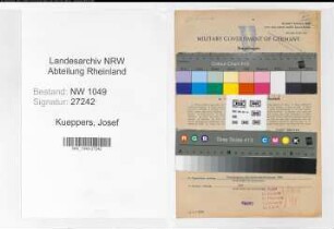 Entnazifizierung Josef Kueppers , geb. 02.03.1901 (Zugfuehrer)
