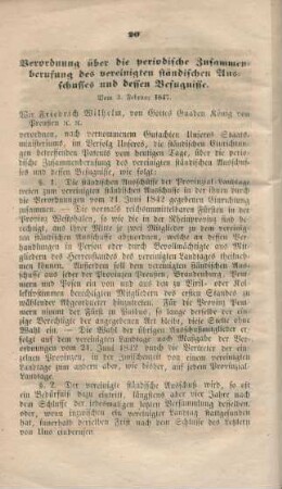 Verordnung über die periodische Zusammenberufung des vereinigten ständischen Ausschusses und dessen Befugnisse. Vom 3. Februar 1847.
