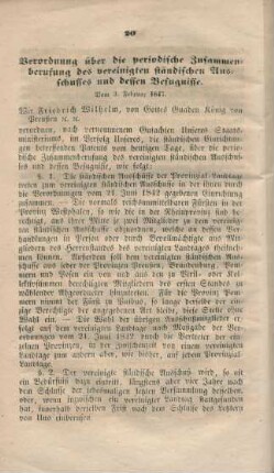 Verordnung über die periodische Zusammenberufung des vereinigten ständischen Ausschusses und dessen Befugnisse. Vom 3. Februar 1847.