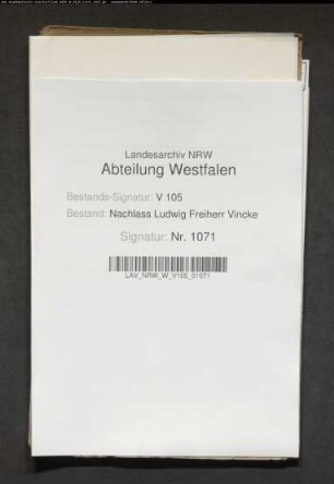 Alte Archivverzeichnisse des Nachlasses Vincke