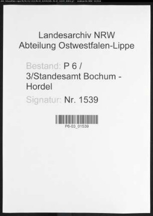 Sterberegister Standesamt Bochum VI - Hordel
