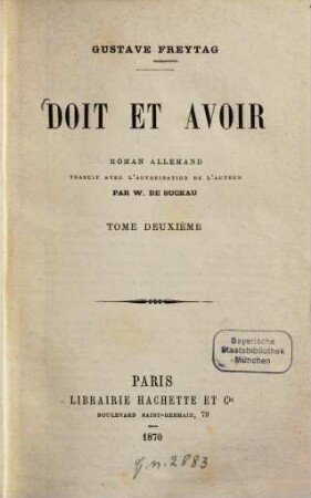 Doit et avoir : Roman allemand, 2