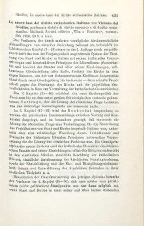 625-626 [Rezension] Del Giudice, Vincenzo, La nuove basi del diritto ecclesiastico italiano
