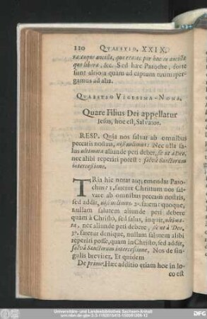 Quaestio Vigesima-Nona. Quare Filius Dei appellatur Iesus, hoc est, Salvator.