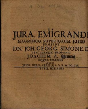 Jura. Emigrandi.