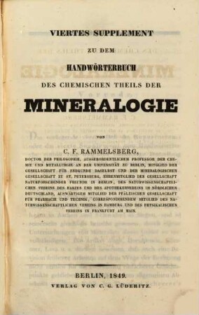 Repertorium des chemischen Theils der Mineralogie. 4, 1847 - 1849