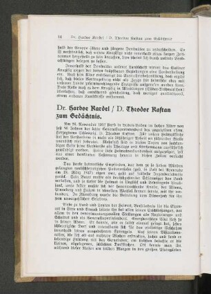 D. Theodor Kastan zum Gedächtnis.
