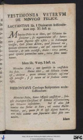 Testimonia Uterum De Minucio Felice.