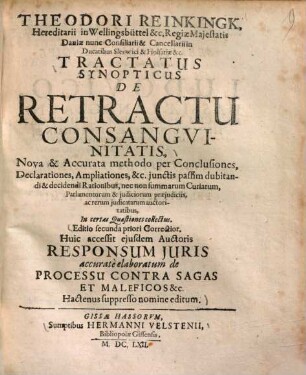 Tractatus synopticus de retractu consanguinitatis ...