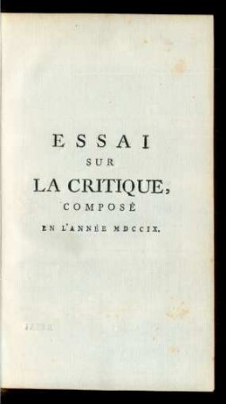 Essai Sur La Critique