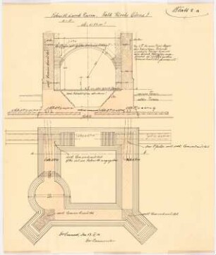 St. Liborius (mit Pfarrhaus), Dortmund-Körne: Schnitt und Grundriss des Turmfundaments 1:50