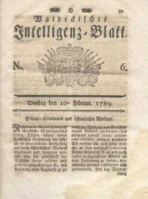 No. 6, Dinstag den 10ten Februar 1789