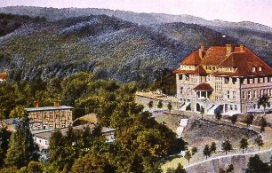 Gernrode am Harz - Stubenberg historisch : Historische Darstellung des Gasthauses auf dem Stubenberg, um 1900. Aufgenommen in Gernrode am Harz, ca. 2004