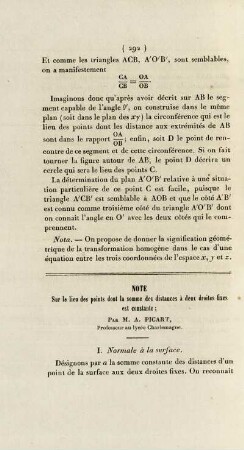 Note sur le lieu des points dont la somme des distances à deux droites fixes est constante.