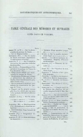 Table Générale des Mémoires et Óuvrages