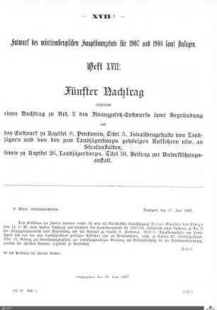 Hauptfinanzetat 1907-1908, Heft 17