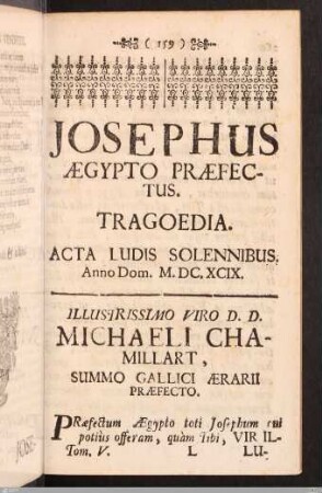 Josephus Ægypto Præfectus. Tragoedia.