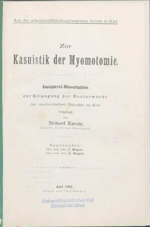Zur Kasuistik der Myomotomie