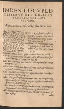 Index Locupletissimus Et Fidelis In Tractatum De Finibus Regundis, Alphabetico ordine diligenter dispositus.
