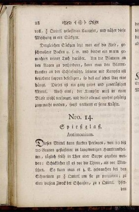 Nro. 14. Spießglaß. Antimonium. - Nro. 30. Klistiere.