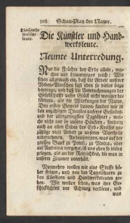 Die Künstler und Handwerkesleute. Neunte Unterredung