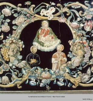 Die Madonna mit Kind im Blumenkranz und zwei Heiligen