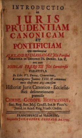 Introductio in iurisprudentiam canonicam et pontificam ...