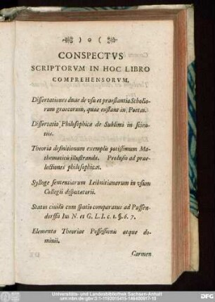Conspectus Scriptorum In Hoc Libro Comprehensorum.