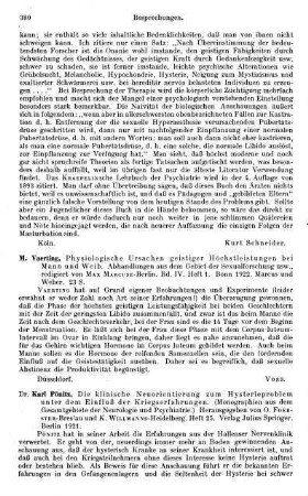 380-381, Karl Pönitz. Die klinische Neuorientierung zum Hysterieproblem unter dem Einfluß der Kriegserfahrungen. 1921