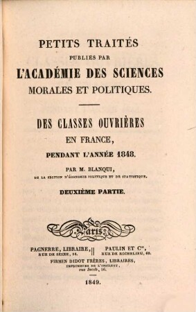 Des classes ouvrières en France, pendant l'année 1848, 2