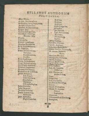 Syllabus Authorum Politicorum.