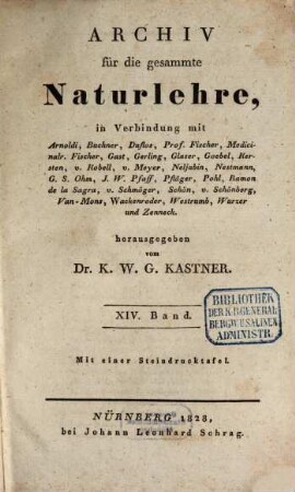 Archiv für die gesammte Naturlehre, 14. 1828